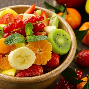 Fruit Bowl (Sessional Fruits Mango, Watermelon Papaya topped with Lime juice and Sesame seeds)